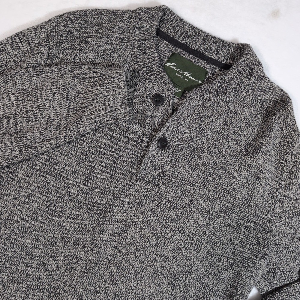 Vintage Eddie Bauer Henley Sweater Men XL Marled Cotton Heavy Outdoors USA 90s